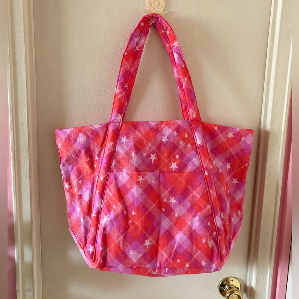 NWT Baggu Pink Star Plaid Cloud Shoulder Bag